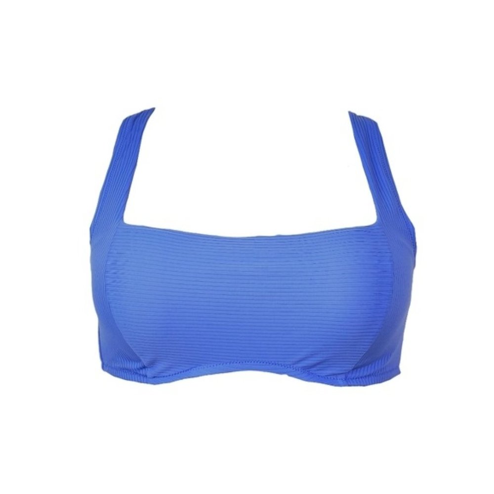 Shade & Shore Womens Blue Ribbed Bikini Swimsuit Top Size 34C NWT
